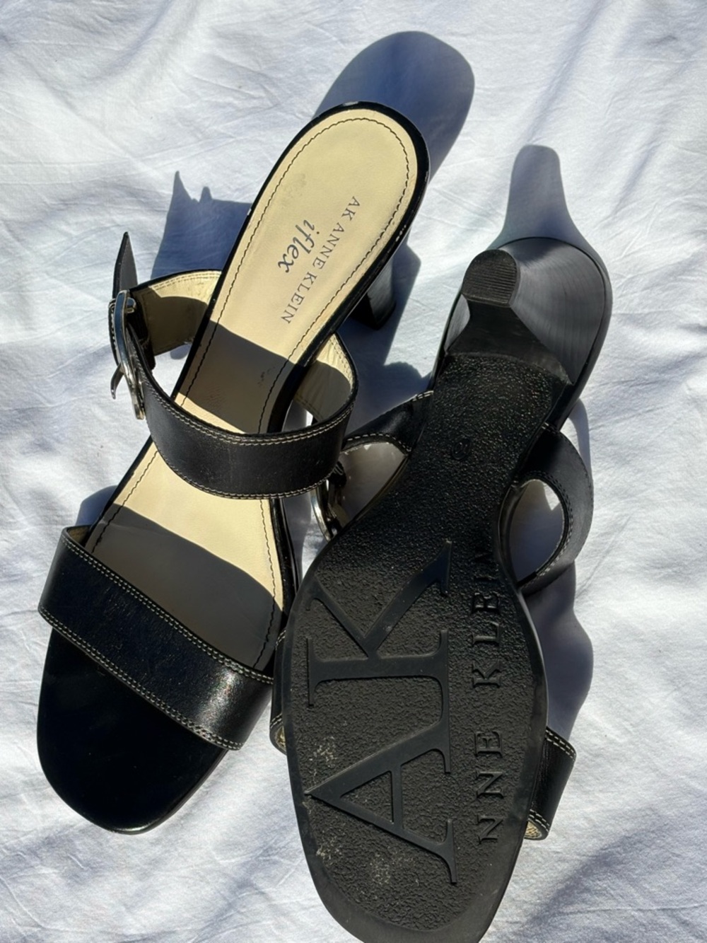 Anne Klein Black Two-Band iFlex Slide Sandals - Picture 2 of 5